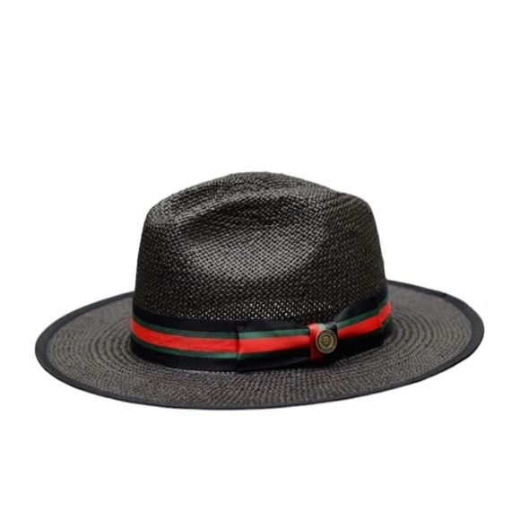 MEN'S BRUNO CAPELO VALENTINO COLLECTION STRAW FEDORA HAT FLAT WIDE 3" BRIM VA403 - Picture 2 of 8